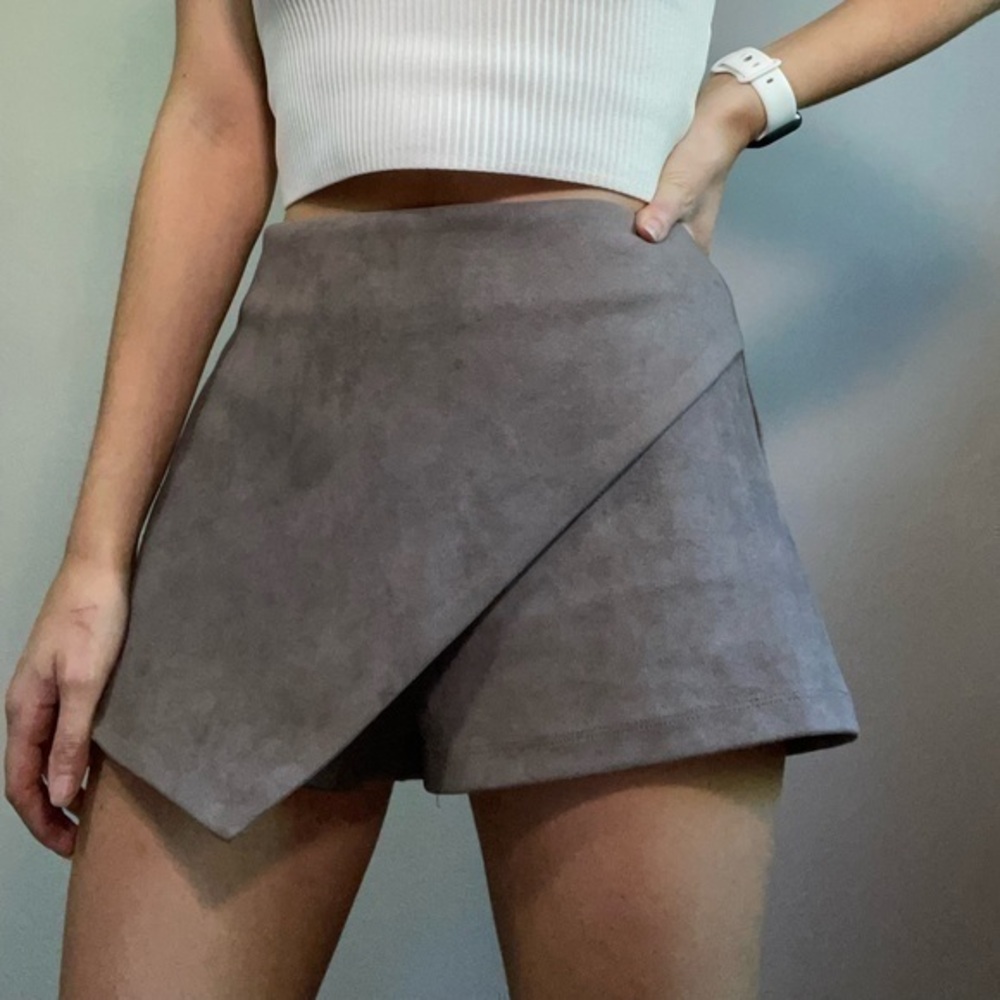 Seek The Label Suede Taupe Wrap Skort